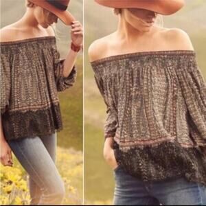 Anthropologie Vanessa Virginia Augusta Boho Off the Shoulder Lace Trim Top Small